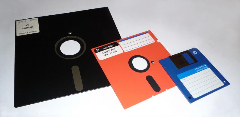 The early days of home computer data storage featured floppy disks like these